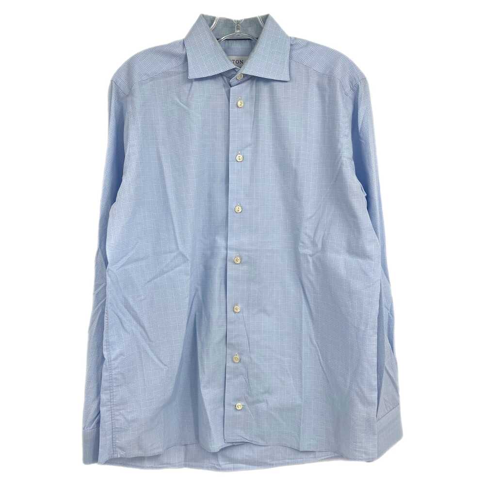 Eton Blue Dress Shirt Plaid Long Sleeve Button-Down | Mens M